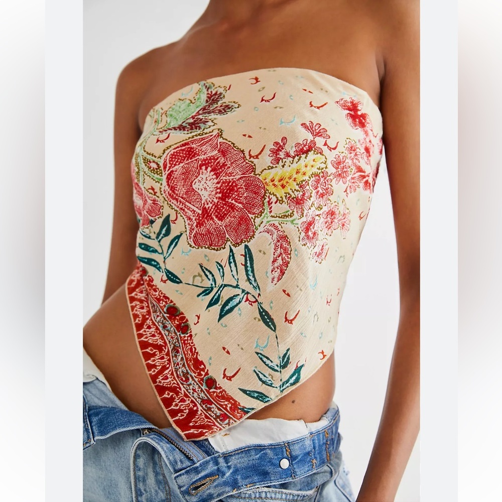 Free People One Raya Bandana Top Garden Floral Print Elastic tube top size S